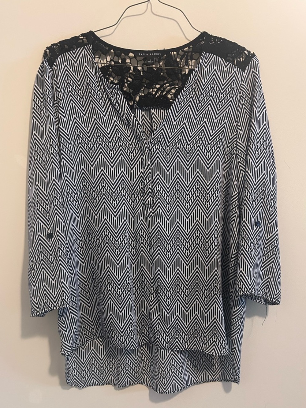 Zac & Rachel Black and White Chevron Lace-Trim Tunic